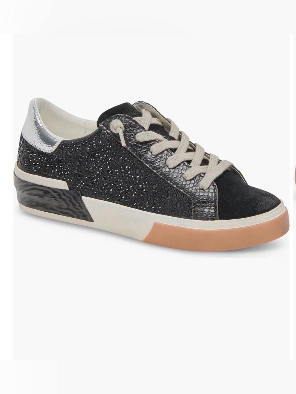 Dolce Vita Zina Crystal Sneakers in Black Metallic Glitter.